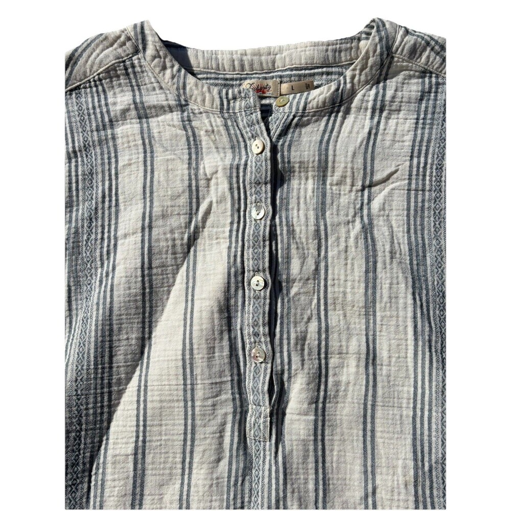 Faherty Dream Organic Cotton Gauze Desmond Top Size Large Cream Tidal Wave Dobby - Picture 6 of 13